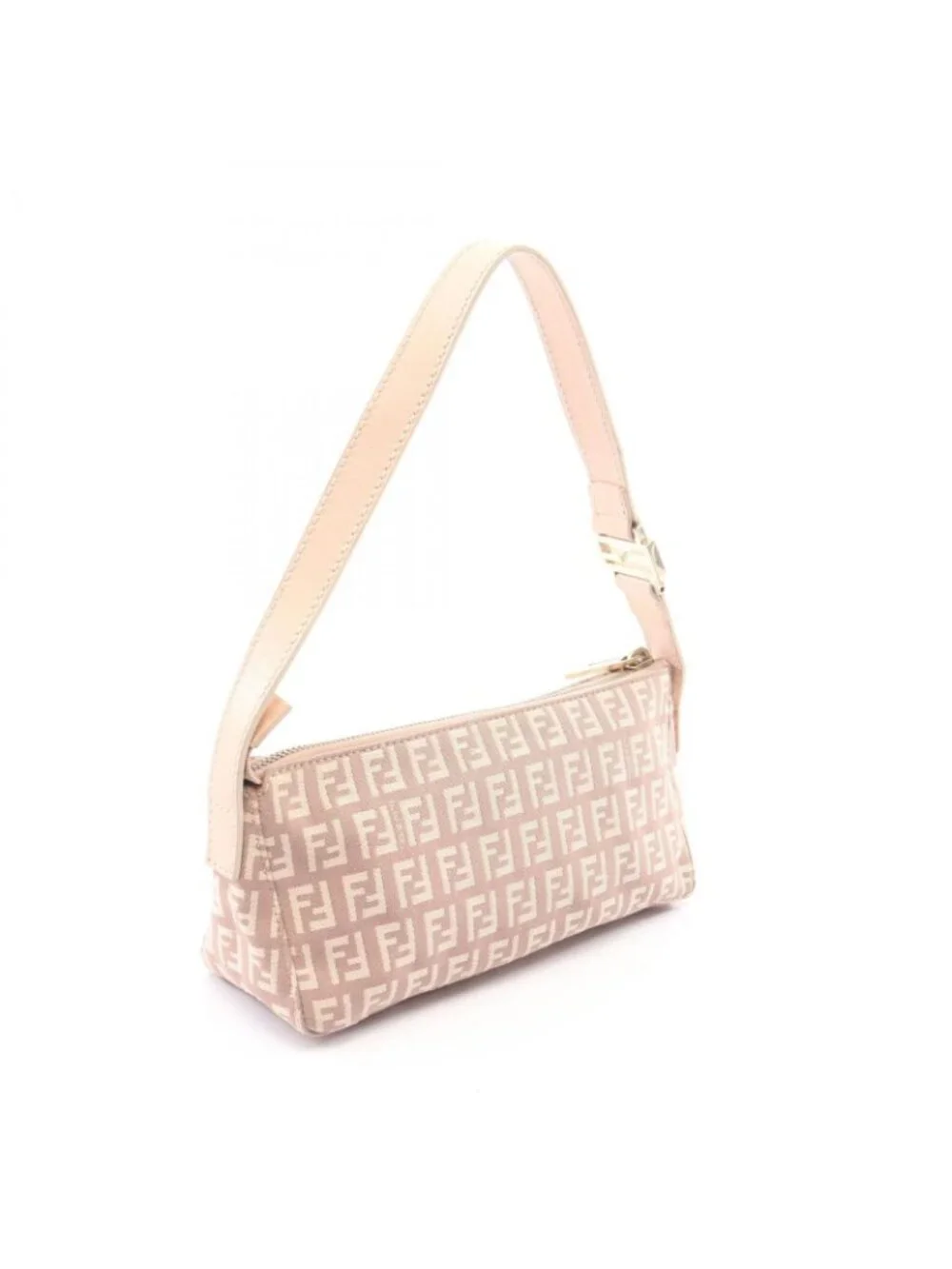Fendi Handbag Zucchino Pouch Pink Beige Canvas Leather